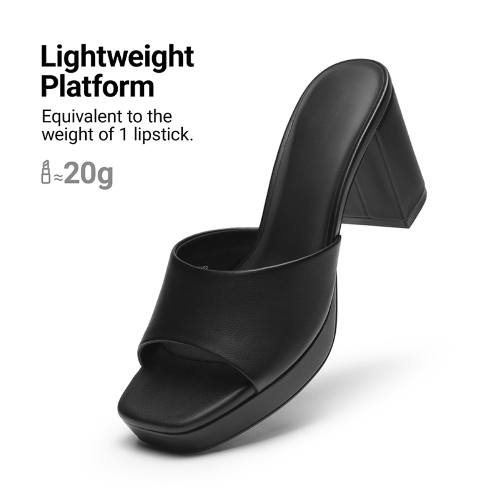 Leather Block Heel Mules – One Strap. Pure Leather