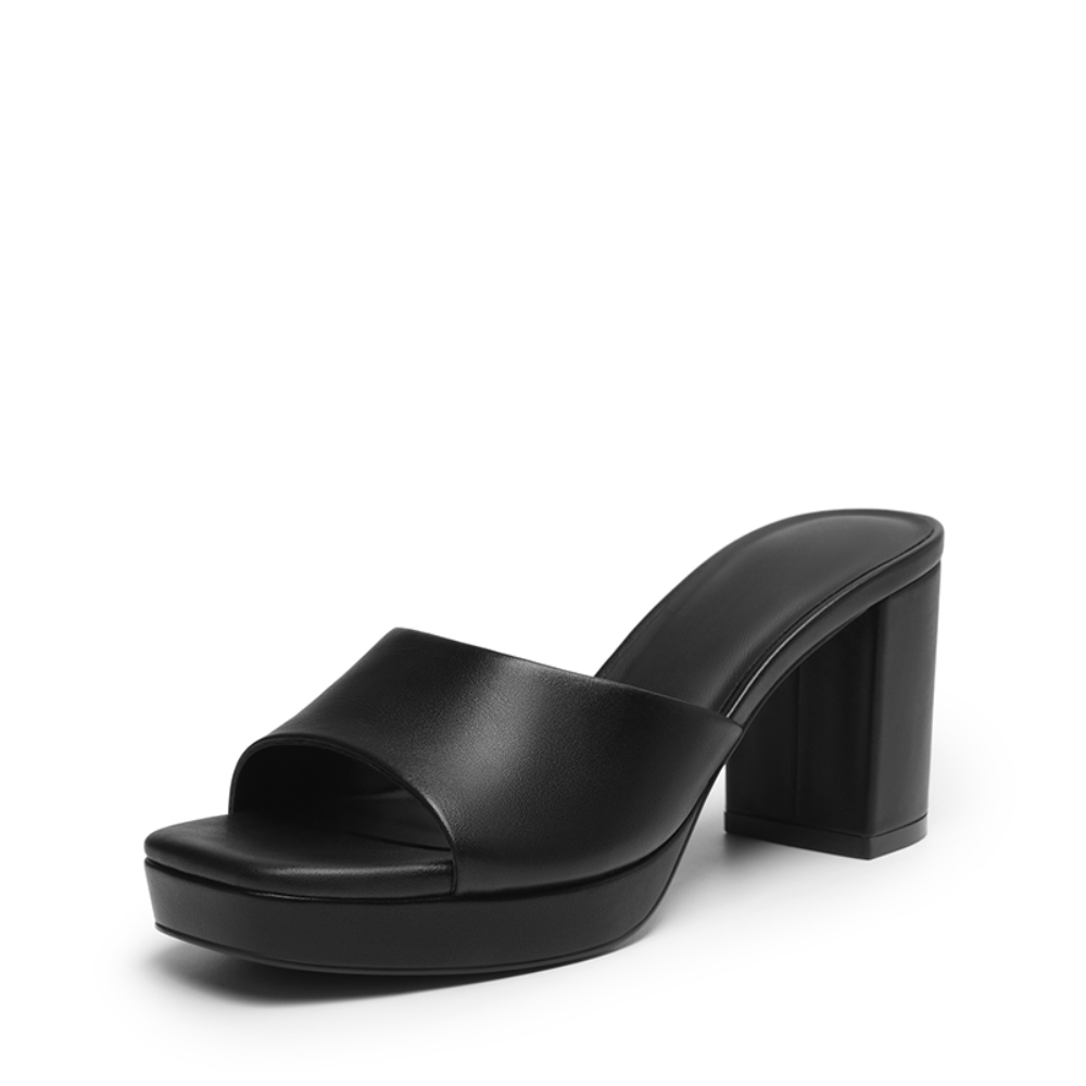 Leather Block Heel Mules – One Strap. Pure Leather