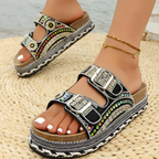 Boho Crystal Cork Slides – Bold. Beaded. Unforgettable