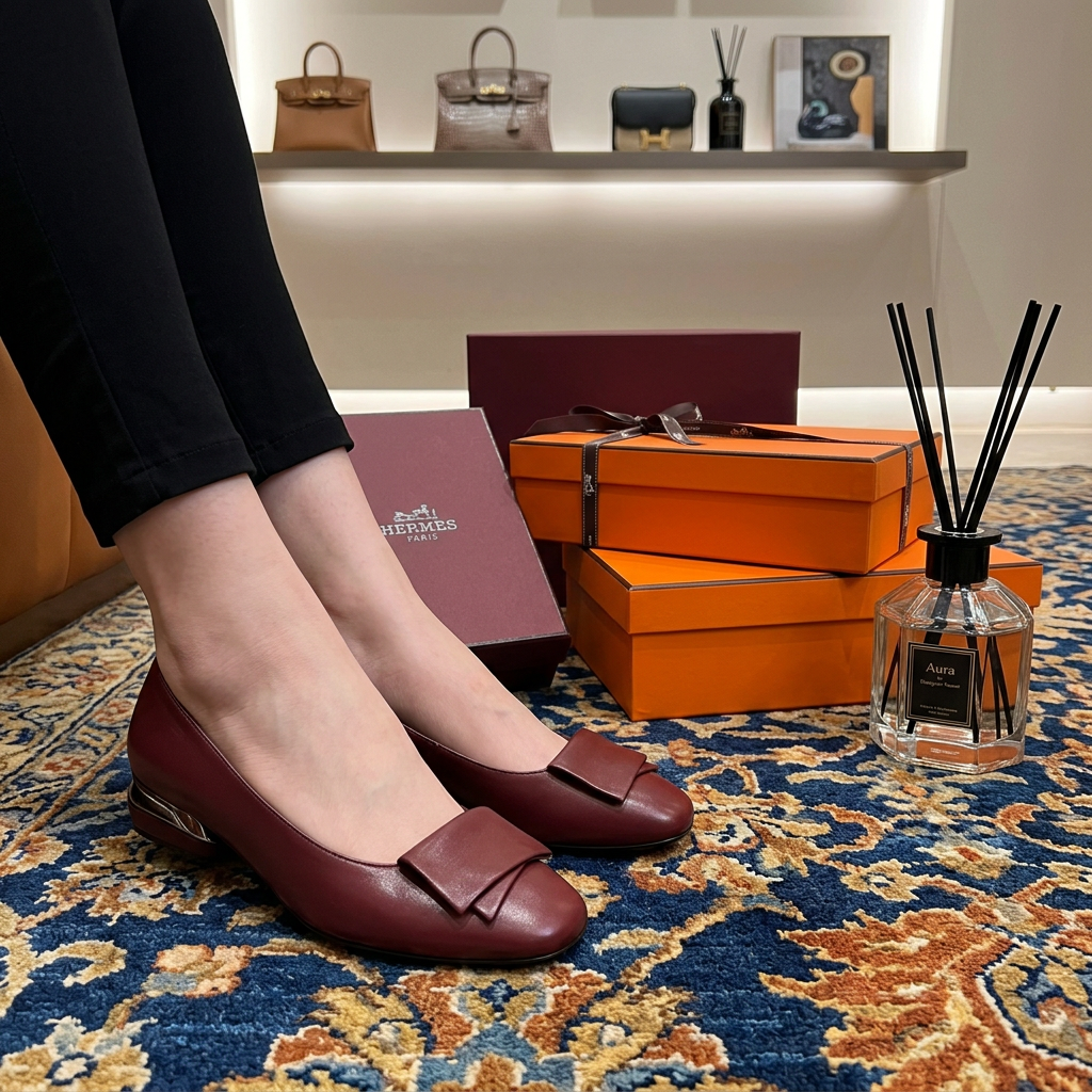 Bow Leather Comfort Loafer Heels