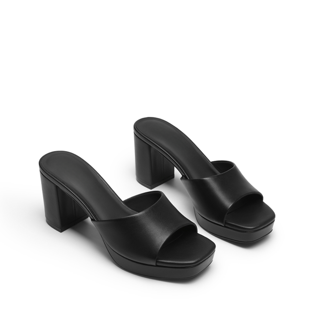 Leather Block Heel Mules – One Strap. Pure Leather