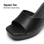 Leather Block Heel Mules – One Strap. Pure Leather