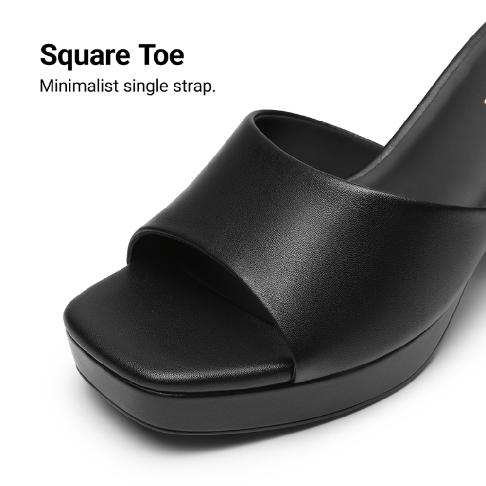 Leather Block Heel Mules – One Strap. Pure Leather