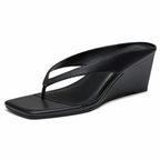 Portofino Square-Toe Thong Wedge Sandals – Sleek Lift, Cloud-Soft Steps