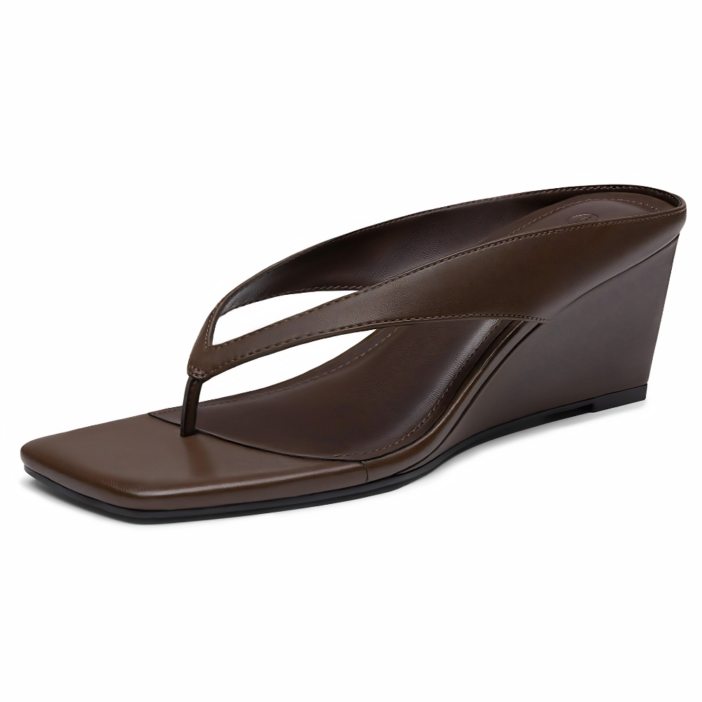 Portofino Square-Toe Thong Wedge Sandals – Sleek Lift, Cloud-Soft Steps